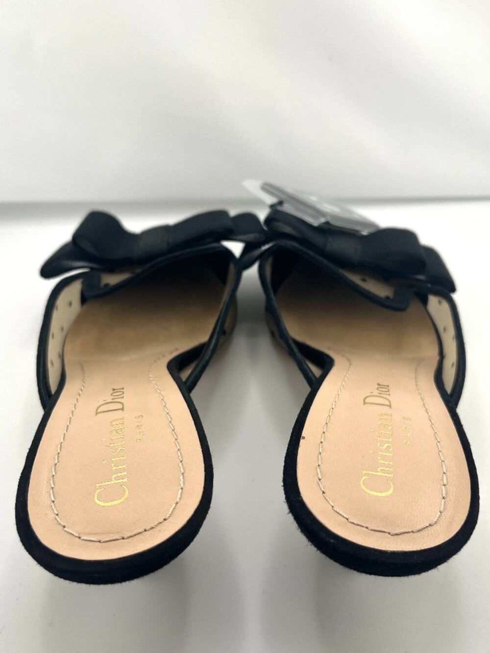 #S46 Christian Dior Polka‑Dot Mesh Bow Mule Heels (Retail $1,680 CAD) Black - Picture 6 of 8